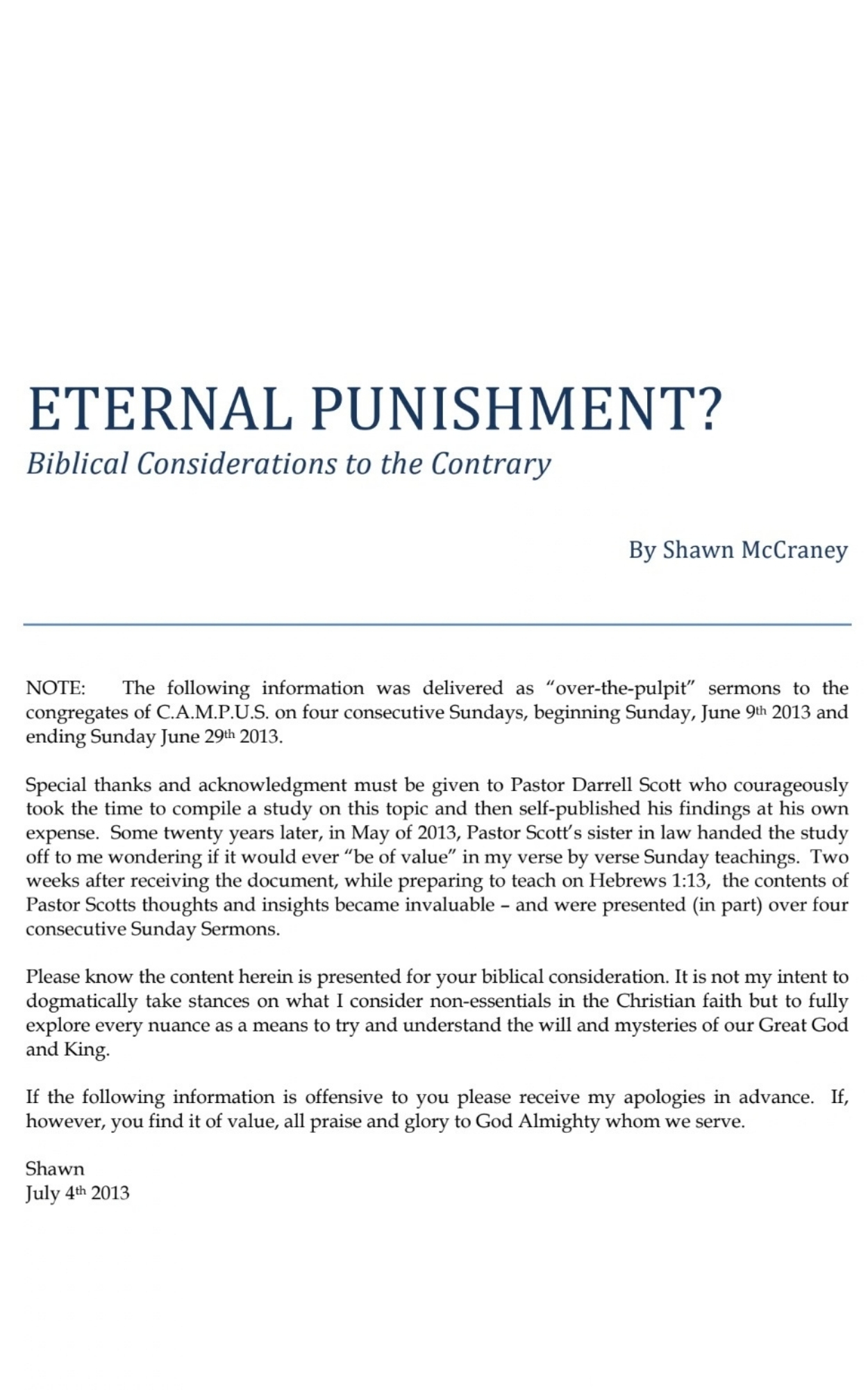 The Eternal Punishment Papers